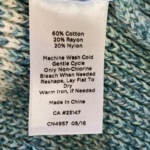 Talbots Long Sleeve Pull Over Sweater Turquoise w/White Stripe Women XL  1/4 Zip - Picture 9 of 9